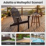 Costway Set di 2 sedia adirondack da patio in legno di acacia con seduta inclinata e schienale alto, Poltrona ergonomica a doghe Nero - immagine 8