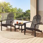Costway Set di 2 sedia adirondack da patio in legno di acacia con seduta inclinata e schienale alto, Poltrona ergonomica a doghe Nero - immagine 2