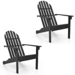 Costway Set di 2 sedia adirondack da patio in legno di acacia con seduta inclinata e schienale alto, Poltrona ergonomica a doghe Nero