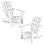 Costway Set di 2 sedia adirondack per bambini in plastica resistente alle intemperie, Poltrona da giardino con schienale a doghe inclinato Bianco