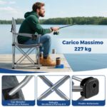Costway Set di 2 sedia da campeggio oversize pieghevole per esterni con tasca frigorifero, Sedia da prato imbottita con borsa Grigio - immagine 5