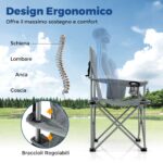 Costway Set di 2 sedia da campeggio oversize pieghevole per esterni con tasca frigorifero, Sedia da prato imbottita con borsa Grigio - immagine 6