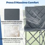 Costway Set di 2 sedia da campeggio oversize pieghevole per esterni con tasca frigorifero, Sedia da prato imbottita con borsa Grigio - immagine 8