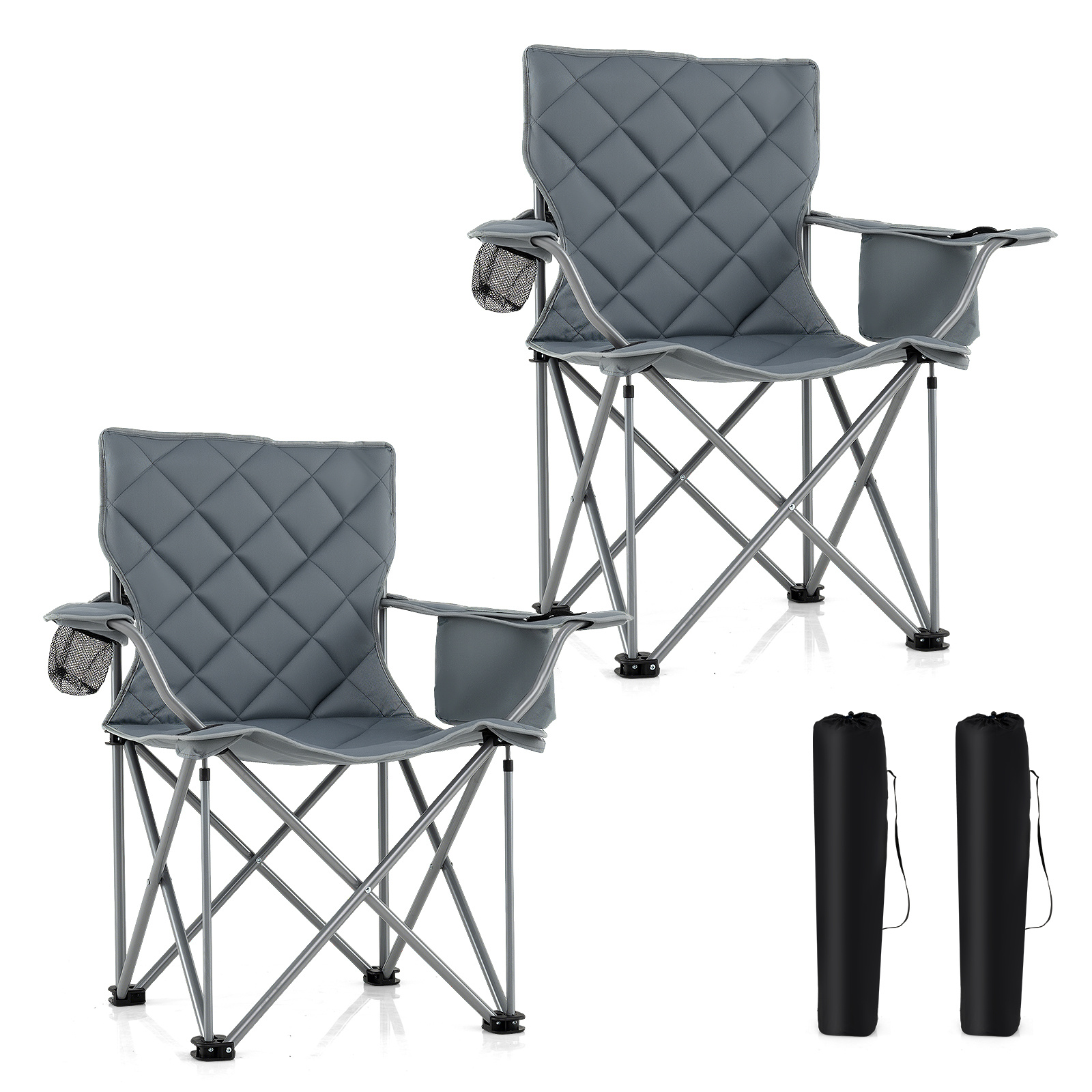 Set-di-2-sedia-da-campeggio-oversize-pieghevole-per-esterni-con-tasca-frigorifero-mediaId105180505-1784255743.jpg Costway Set di 2 sedia da campeggio oversize pieghevole per esterni con tasca frigorifero, Sedia da prato imbottita con borsa Grigio - immagine 1