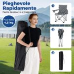 Costway Set di 2 sedia da campeggio oversize pieghevole per esterni con tasca frigorifero, Sedia da prato imbottita con borsa Grigio - immagine 9