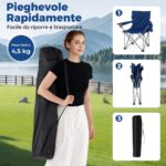 Costway Set di 2 sedia da campeggio oversize pieghevole per esterni con tasca frigorifero, Sedia da prato imbottita con borsa Blu scuro - immagine 6