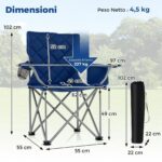 Costway Set di 2 sedia da campeggio oversize pieghevole per esterni con tasca frigorifero, Sedia da prato imbottita con borsa Blu scuro - immagine 3