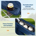 Costway Set di 2 sedia da campeggio oversize pieghevole per esterni con tasca frigorifero, Sedia da prato imbottita con borsa Blu scuro - immagine 5