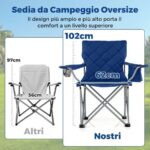 Costway Set di 2 sedia da campeggio oversize pieghevole per esterni con tasca frigorifero, Sedia da prato imbottita con borsa Blu scuro - immagine 4