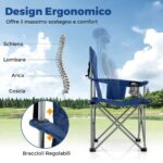 Costway Set di 2 sedia da campeggio oversize pieghevole per esterni con tasca frigorifero, Sedia da prato imbottita con borsa Blu scuro - immagine 8