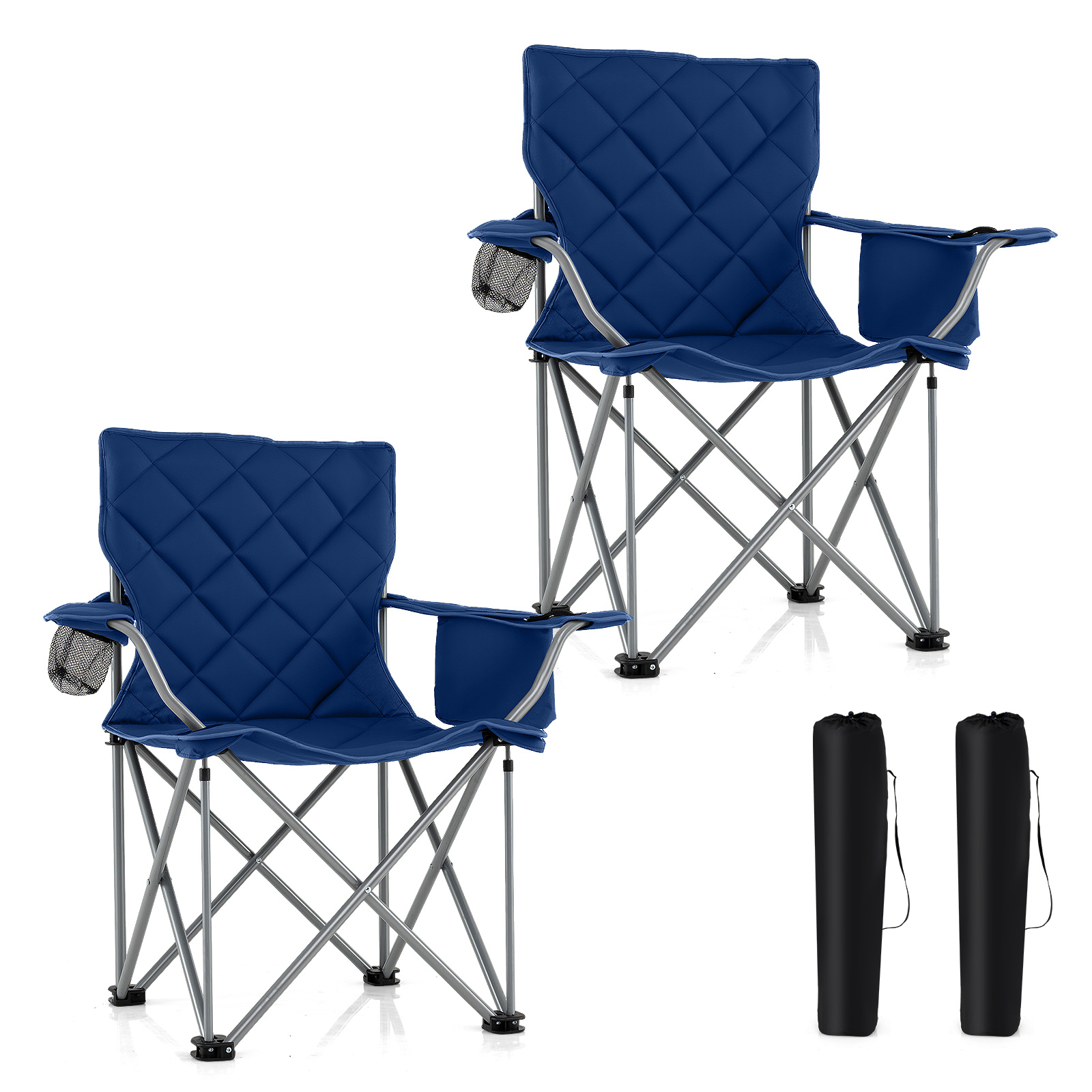 Set-di-2-sedia-da-campeggio-oversize-pieghevole-per-esterni-con-tasca-frigorifero-mediaId105180606-1784255802.jpg Costway Set di 2 sedia da campeggio oversize pieghevole per esterni con tasca frigorifero, Sedia da prato imbottita con borsa Blu scuro - immagine 1