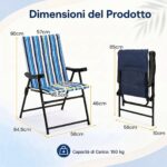Costway Set di 2 sedie da campeggio pieghevoli con braccioli cuscino morbido e schienale alto, Sedie da spiaggia portatili portata 150 kg - immagine 6
