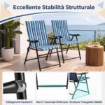 Costway Set di 2 sedie da campeggio pieghevoli con braccioli cuscino morbido e schienale alto, Sedie da spiaggia portatili portata 150 kg - immagine 8