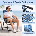 Costway Set di 2 sedie da campeggio pieghevoli con braccioli cuscino morbido e schienale alto, Sedie da spiaggia portatili portata 150 kg - immagine 10