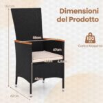 Costway Set di 2 sedie da esterno in ratten pe con cuscino di seduta, Set di mobili per balcone cortile bordo piscina Beige - immagine 3