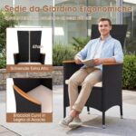 Costway Set di 2 sedie da esterno in ratten pe con cuscino di seduta, Set di mobili per balcone cortile bordo piscina Beige - immagine 4