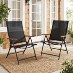 Costway Set di 2 sedie da esterno sedie pieghevoli in tessuto traspirante con schienale regolabile e braccioli, Perfette per balcone giardino terrazza - immagine 4