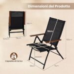 Costway Set di 2 sedie da esterno sedie pieghevoli in tessuto traspirante con schienale regolabile e braccioli, Perfette per balcone giardino terrazza - immagine 6