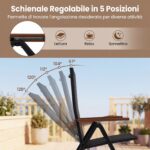 Costway Set di 2 sedie da esterno sedie pieghevoli in tessuto traspirante con schienale regolabile e braccioli, Perfette per balcone giardino terrazza - immagine 8