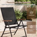 Costway Set di 2 sedie da esterno sedie pieghevoli in tessuto traspirante con schienale regolabile e braccioli, Perfette per balcone giardino terrazza - immagine 9