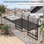 Costway Set di 2 tavolini pieghevole da balcone 5 posizioni altezza regolabili, Tavolino da appendere per ringhiera in metallo - immagine 6