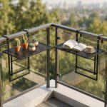 Costway Set di 2 tavolini pieghevole da balcone 5 posizioni altezza regolabili, Tavolino da appendere per ringhiera in metallo - immagine 2