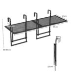 Costway Set di 2 tavolini pieghevole da balcone 5 posizioni altezza regolabili, Tavolino da appendere per ringhiera in metallo - immagine 5