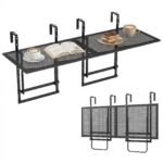 Costway Set di 2 tavolini pieghevole da balcone 5 posizioni altezza regolabili, Tavolino da appendere per ringhiera in metallo - immagine 4