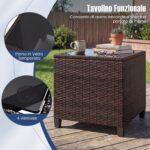 Costway Set di 3 mobili da patio con 4 cuscini rimovibili, Set di 2 sedie e 1 tavolino in rattan con piano in vetro Blu scuro - immagine 6