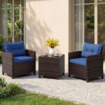 Costway Set di 3 mobili da patio con 4 cuscini rimovibili, Set di 2 sedie e 1 tavolino in rattan con piano in vetro Blu scuro - immagine 4