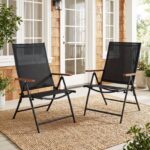 Costway Set di 4 sedie da esterno sedie pieghevoli in tessuto traspirante con schienale regolabile e braccioli, Perfette per balcone giardino terrazza - immagine 3