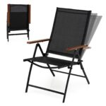 Costway Set di 4 sedie da esterno sedie pieghevoli in tessuto traspirante con schienale regolabile e braccioli, Perfette per balcone giardino terrazza - immagine 4