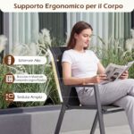 Costway Set di 6 sedie da giardino impilabili in tessuto traspirante e acciaio, Poltrone ergonomiche con braccioli portata 180 kg Nero - immagine 8