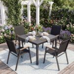 Costway Set di 6 sedie da giardino impilabili in tessuto traspirante e acciaio, Poltrone ergonomiche con braccioli portata 180 kg Nero - immagine 3