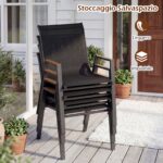 Costway Set di 6 sedie da giardino impilabili in tessuto traspirante e acciaio, Poltrone ergonomiche con braccioli portata 180 kg Nero - immagine 6