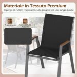 Costway Set di 6 sedie da giardino impilabili in tessuto traspirante e acciaio, Poltrone ergonomiche con braccioli portata 180 kg Nero - immagine 7