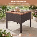 Costway Set di divani in rattan da 5 pezzi con cuscini per sedili schienale, Set in vimini da giardino per cortile Beige - immagine 6