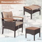Costway Set di divani in rattan da 5 pezzi con cuscini per sedili schienale, Set in vimini da giardino per cortile Beige - immagine 5