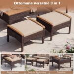 Costway Set di divani in rattan da 5 pezzi con cuscini per sedili schienale, Set in vimini da giardino per cortile Beige - immagine 10