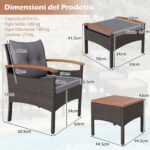 Costway Set di divani in rattan da 5 pezzi con cuscini per sedili schienale, Set in vimini da giardino per cortile Grigio - immagine 5