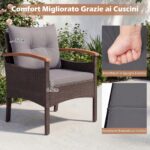 Costway Set di divani in rattan da 5 pezzi con cuscini per sedili schienale, Set in vimini da giardino per cortile Grigio - immagine 7