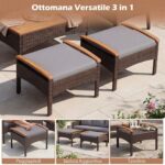 Costway Set di divani in rattan da 5 pezzi con cuscini per sedili schienale, Set in vimini da giardino per cortile Grigio - immagine 8