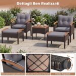 Costway Set di divani in rattan da 5 pezzi con cuscini per sedili schienale, Set in vimini da giardino per cortile Grigio - immagine 10