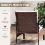 Costway Set di mobili da giardino in rattan a 5 pezzi con sedie e poggiapiedi esterni, Tavolino in vetro temperato a 2 livelli con cuscini per portico e balcone Beige - immagine 10