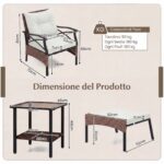 Costway Set di mobili da giardino in rattan a 5 pezzi con sedie e poggiapiedi esterni, Tavolino in vetro temperato a 2 livelli con cuscini per portico e balcone Beige - immagine 7