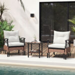 Costway Set di mobili da giardino in rattan a 5 pezzi con sedie e poggiapiedi esterni, Tavolino in vetro temperato a 2 livelli con cuscini per portico e balcone Beige - immagine 4
