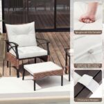 Costway Set di mobili da giardino in rattan a 5 pezzi con sedie e poggiapiedi esterni, Tavolino in vetro temperato a 2 livelli con cuscini per portico e balcone Beige - immagine 11