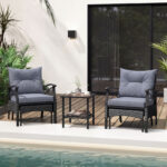 Costway Set di mobili da giardino in rattan a 5 pezzi con sedie e poggiapiedi esterni, Tavolino in vetro temperato a 2 livelli con cuscini per portico e balcone Nero - immagine 4