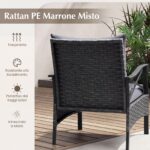 Costway Set di mobili da giardino in rattan a 5 pezzi con sedie e poggiapiedi esterni, Tavolino in vetro temperato a 2 livelli con cuscini per portico e balcone Nero - immagine 10