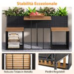 Costway Set di mobili da patio con letto da giardino rialzato in legno di acacia, Tavolo e sedie in rattan PE con spazio di stoccaggio per veranda - immagine 6